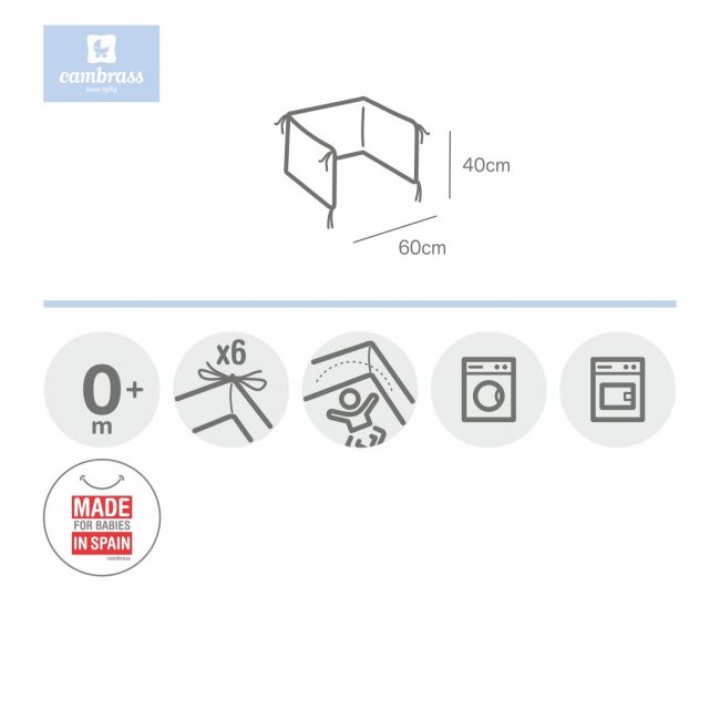 Tour de Lit 60 (Berceau 60) 60X40 cm Liso E Gris CAMBRASS - 1
