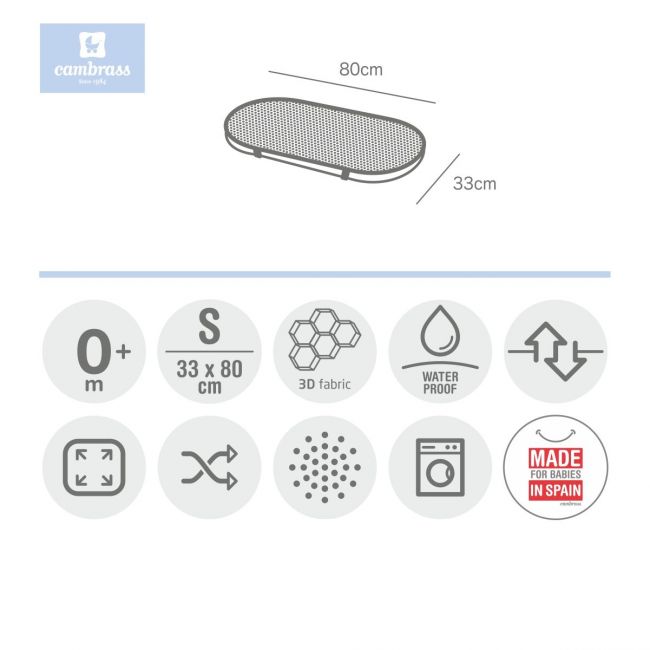 Protettore per Materasso 3D-Culla/Passeggino 33X80 Cm Liso E Unico CAMBRASS -