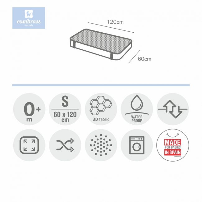 Schutzmatratze 3D-Wiege 60 60X120 cm Einfarbig und Einzigartig CAMBRASS - 1