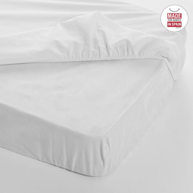 Spannbetttuch (Kinderbett 60) 60X120 cm Einfarbig Weiß CAMBRASS - 3