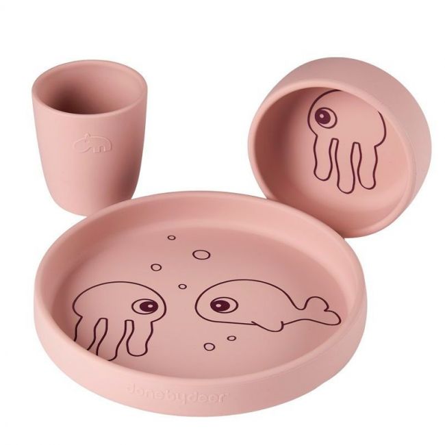 Set di stoviglie in silicone Sea Friends Rosa