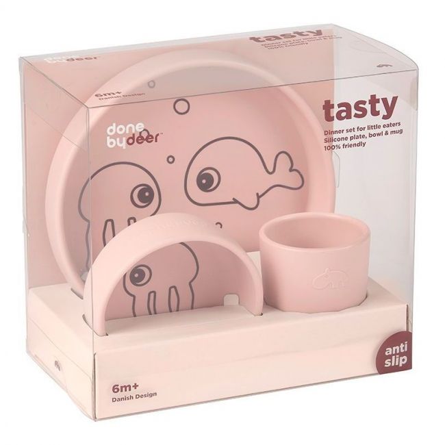 Set di stoviglie in silicone Sea Friends Rosa