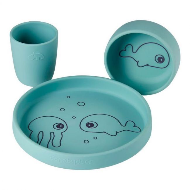 Set di stoviglie in silicone Sea Friends Bleu.