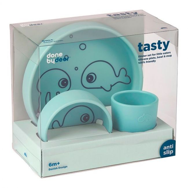 Set di stoviglie in silicone Sea Friends Bleu.