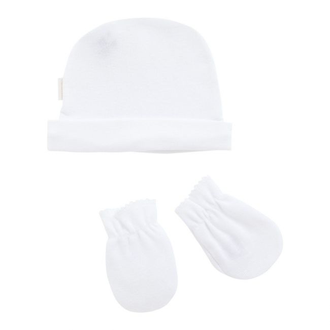 Mütze und Handschuhe in Weiß uni