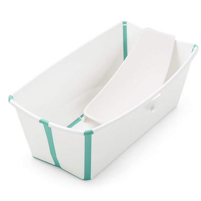 Imposta Vasca Pieghevole Stokke Flexi Bath Bianca e Versa Acqua con Tappo e Supporto per Neonati.