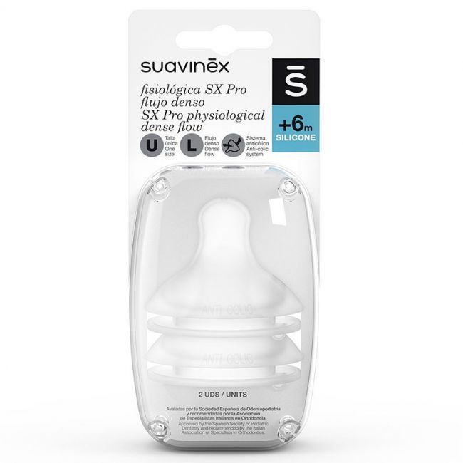 Pack 2 tétines physiologiques SX Pro silicone flux dense +6 mois.