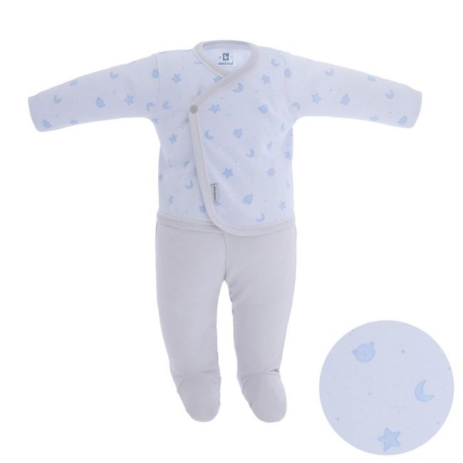 Ensemble Barboteuse Croisée + Chaussons T.1 729,1 Teddy Bleu Ciel