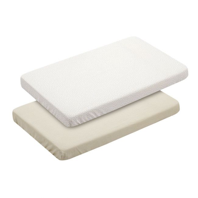 Spannbetttuch für Babywiege, 2 Stück, 50x82x10 cm, Vichy10 Beige.