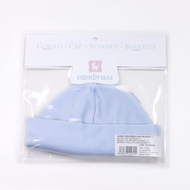 Bonnet en velours uni bleu ciel taille 0