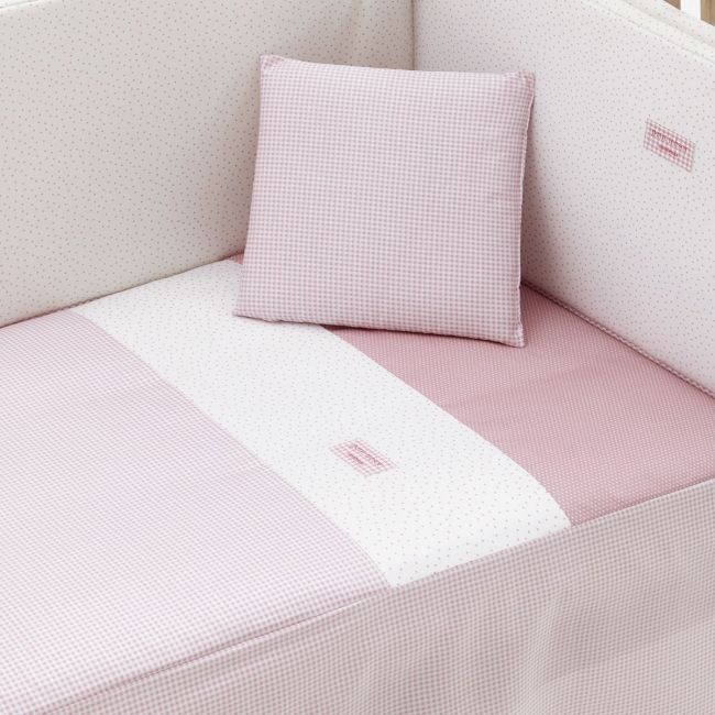 2-teiliges Set Bettdecke und Kissenbezug für Babybett 60 Vichy10 Rosa 60x120x3 cm.