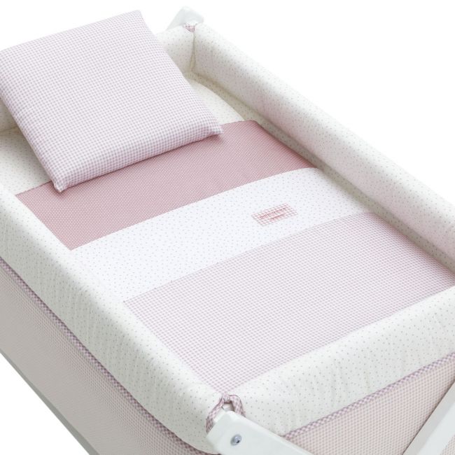 Culla a forbice in legno Vichy10 rosa/bianco 55x87x74 cm