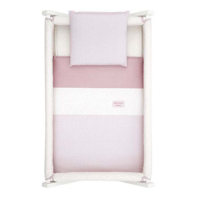 Culla a forbice in legno Vichy10 rosa/bianco 55x87x74 cm