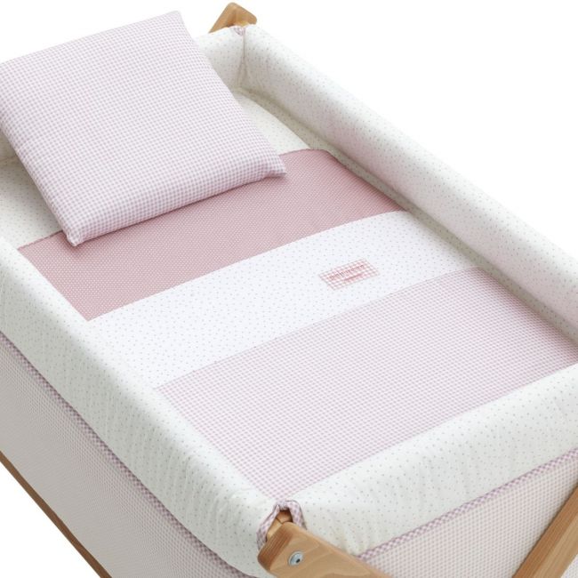 Culla a forbice in legno Vichy10 Rosa/Naturale 55X87X74 cm