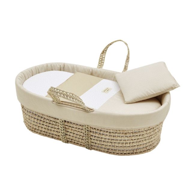 Moses basket in padded palm with Vichy10 Beige 39X80X25 cm.