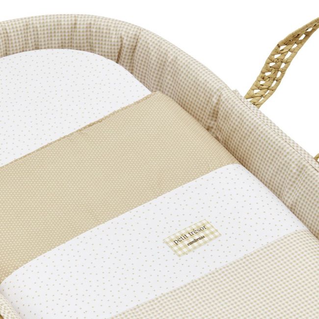 Moses basket in padded palm with Vichy10 Beige 39X80X25 cm.