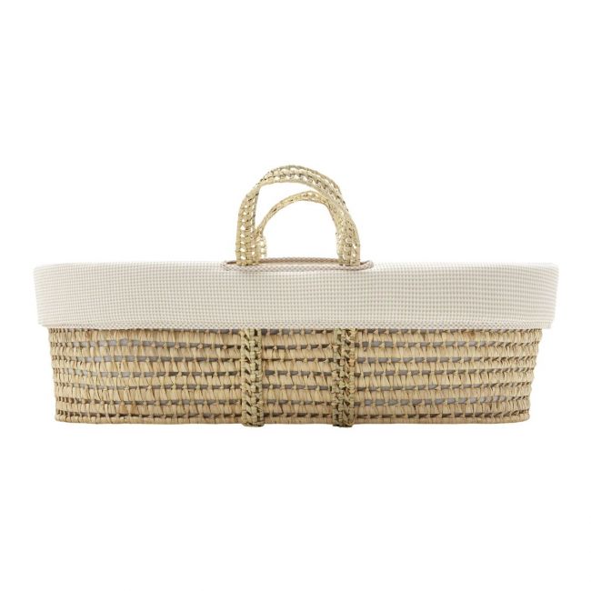 Moses basket in padded palm with Vichy10 Beige 39X80X25 cm.