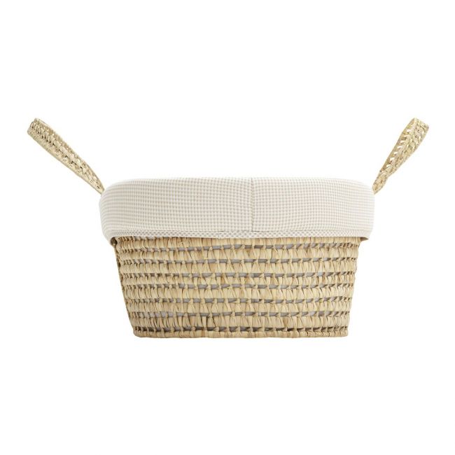 Moses basket in padded palm with Vichy10 Beige 39X80X25 cm.