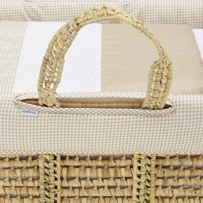 Moses basket in padded palm with Vichy10 Beige 39X80X25 cm.