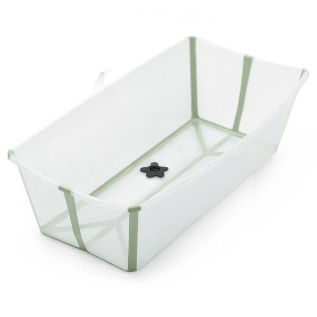 Faltbare Stokke Flexi Bath XL Badewanne in Transparent Grün.