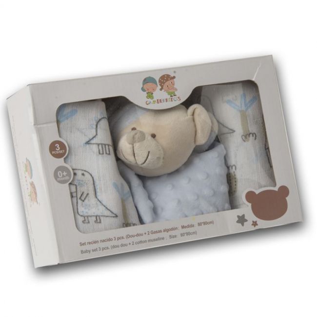 Gioco per bambini Doudou + 2 garze blu