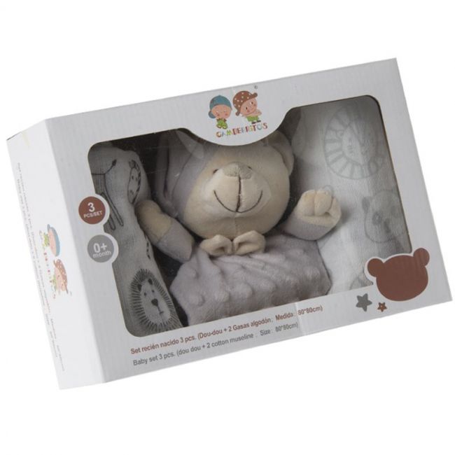 Gioco per bambini Doudou + 2 garze grigie