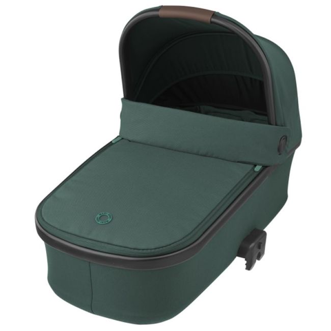 MC ORIA CARRYCOT ESSENTIAL GREEN (BLACK RIM, BROWN LEATHER)