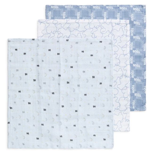 SET 3 MINI GAZE BAMBOU 38X38CM MULTI BLUE PRINTS