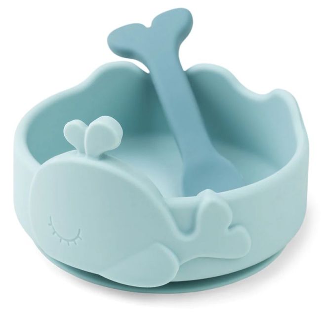 SILICONE STICK&STAY BOWL & SPOON WALLY BLU