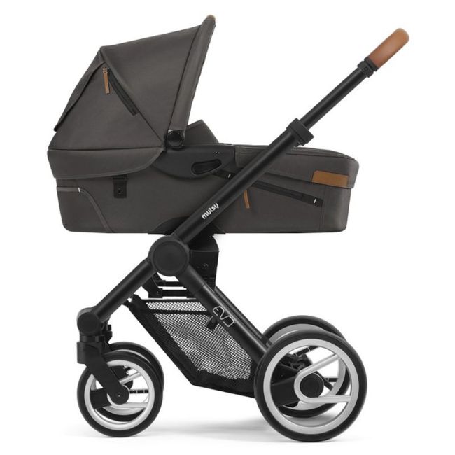 Kinderwagen Mutsy Evo Gestell Schwarz Stone Grey Dunkelbraun