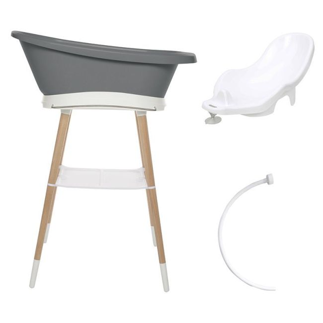 Set Vasca da Bagno Sense Antracite Bagno + Sedile + Tubo + Supporto Bianco