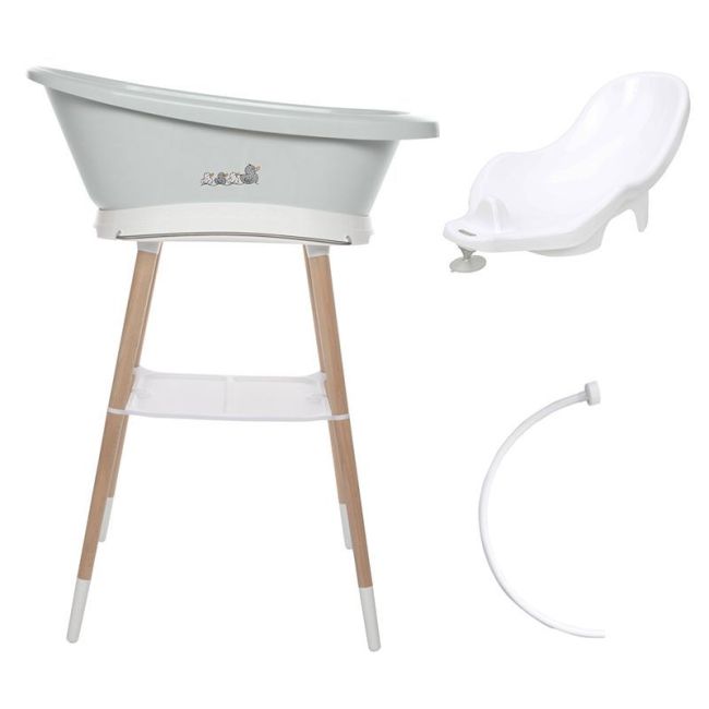 Ensemble baignoire Sense Sepp avec baignoire, siège, tube et support blanc.