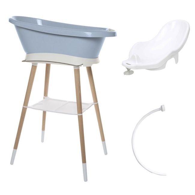 Set Vasca Sense LED Celestial Blue Bagno + Sedile + Tubo + Supporto Bianco