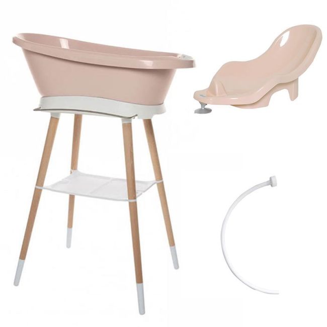 Ensemble Baignoire Sense LED Rose Pâle Salle de Bain + Siège + Tube + Support Rose Pâle