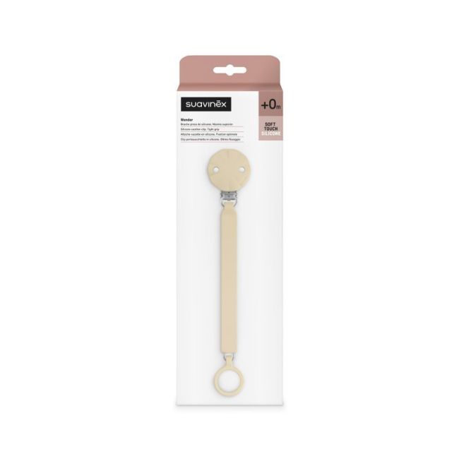 Attache-sucette en silicone Wonder Soft, couleur blanc et gris.