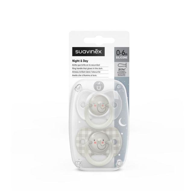 Ensemble de 2 sucettes Suavinex Nuit 0-6m Éléphant