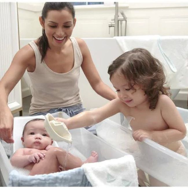Set der Faltbare Babybadewanne Flexi Bath Sandy Beige Transparent mit Neugeborenen-Sitz STOKKE - 2