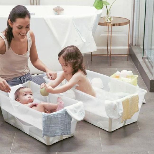 Ensemble de baignoire pliable pour bébé Flexi Bath Sandy Beige Transparent avec bouchon et transat nouveau-né STOKKE - 3