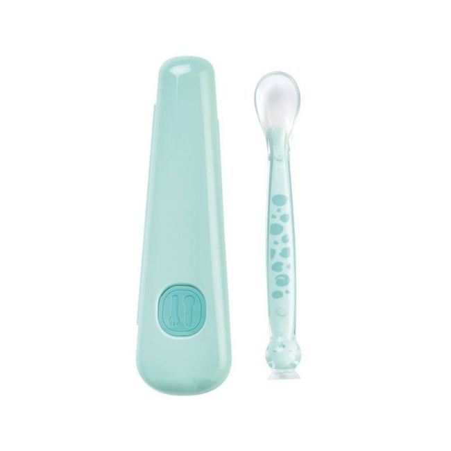 Cucchiaio in silicone Soft & Fun con custodia.