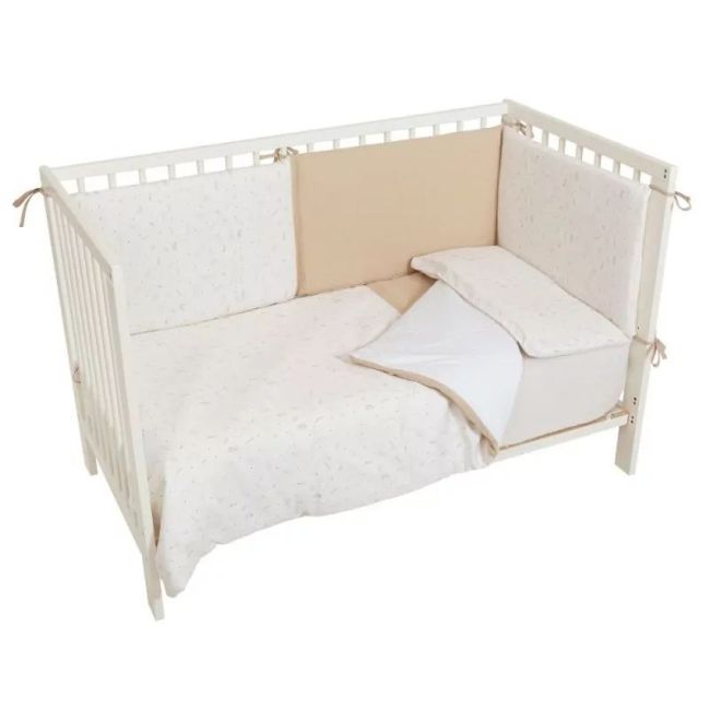 Ensemble housse de couette Bimbidreams, protège-lit et taie d'oreiller imprimé Botanic - Beige