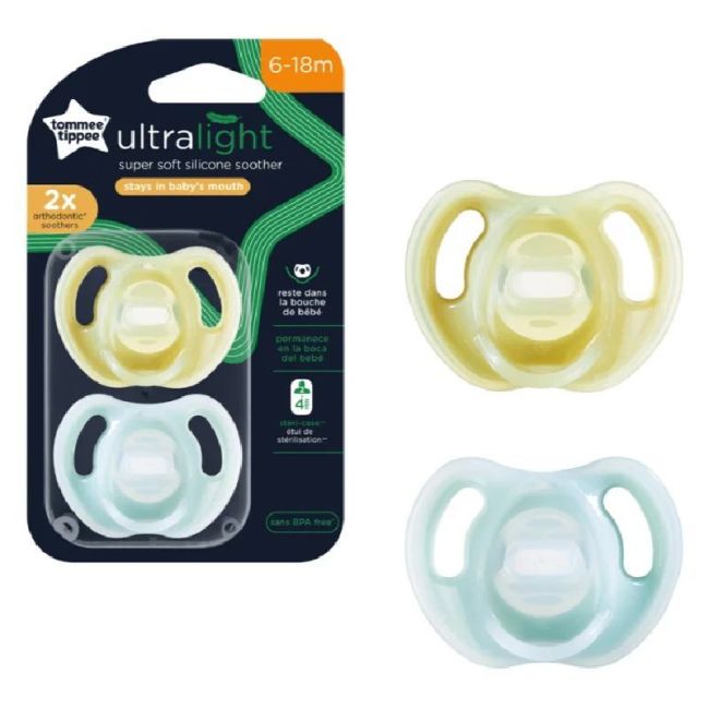 Ensemble de 2 sucettes Tommee Tippee Ultra Légères 6-18 mois - Jaune/Bleu TOMMEE TIPPEE - 1