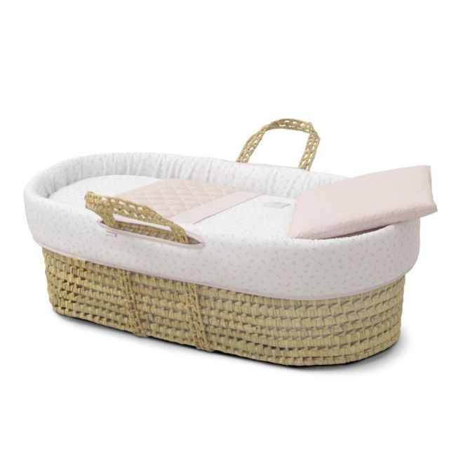 Moses basket in padded palm leaf, cool pink 39X80X25 cm. CAMBRASS - 1