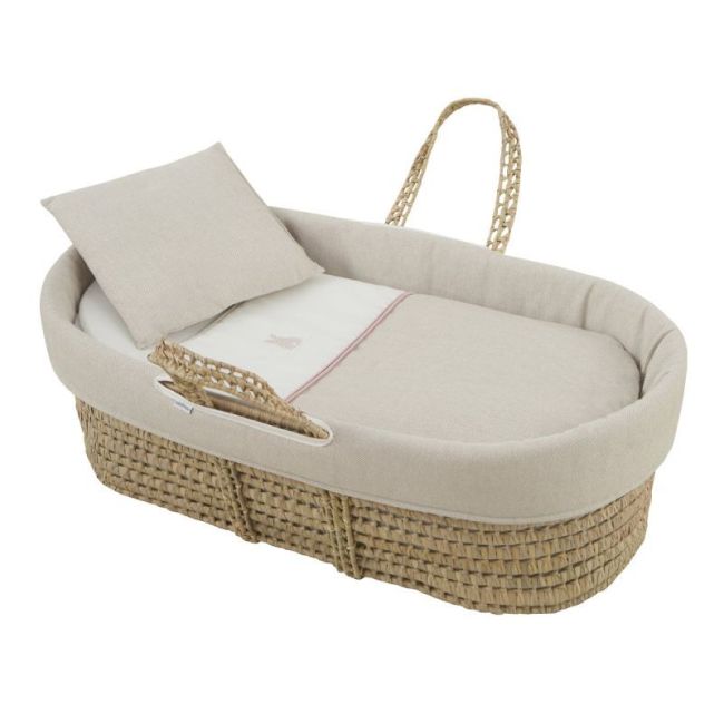 Moses Basket in Palm with Pink Linen Lining 39X80X25 cm CAMBRASS - 1