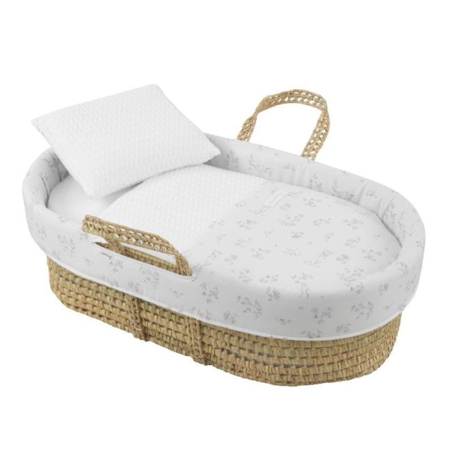 Moses basket in padded palm leaf, raw linen Merlo 39X80X25 cm. CAMBRASS - 1