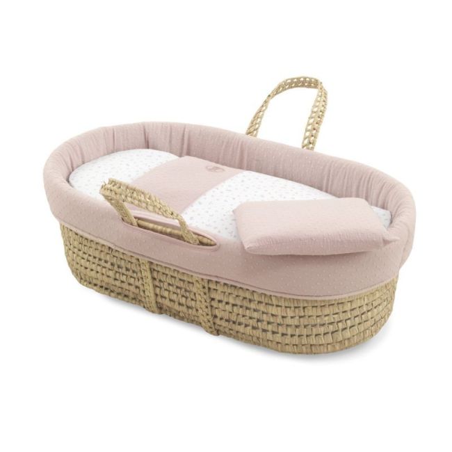 Moses Basket in Palm with Pink Plumeti Lining 39X80X25 cm CAMBRASS - 1