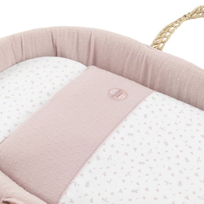 Moses Basket in Palm with Pink Plumeti Lining 39X80X25 cm CAMBRASS - 2