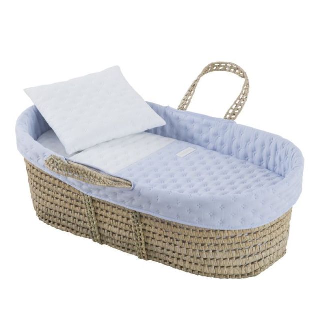 Moses Basket in Palm with Soft Light Blue Padding 39X80X25 cm CAMBRASS - 1