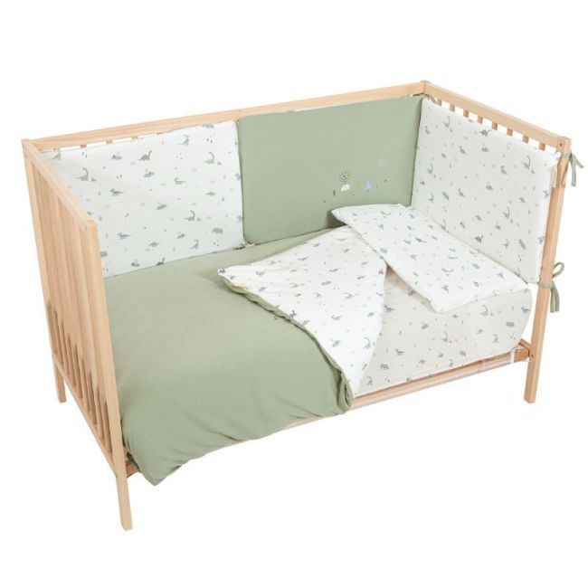 Ensemble housse de couette + protège-matelas + taie d'oreiller 100X135cm Trex - Blanc/Vert BIMBIDREAMS - 1