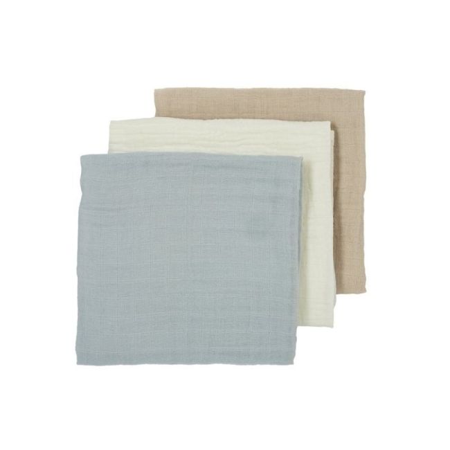 Mousseline Lavée Moyenne Pack De 3 70X70 Meuni Off.W/L.Grey/Sand