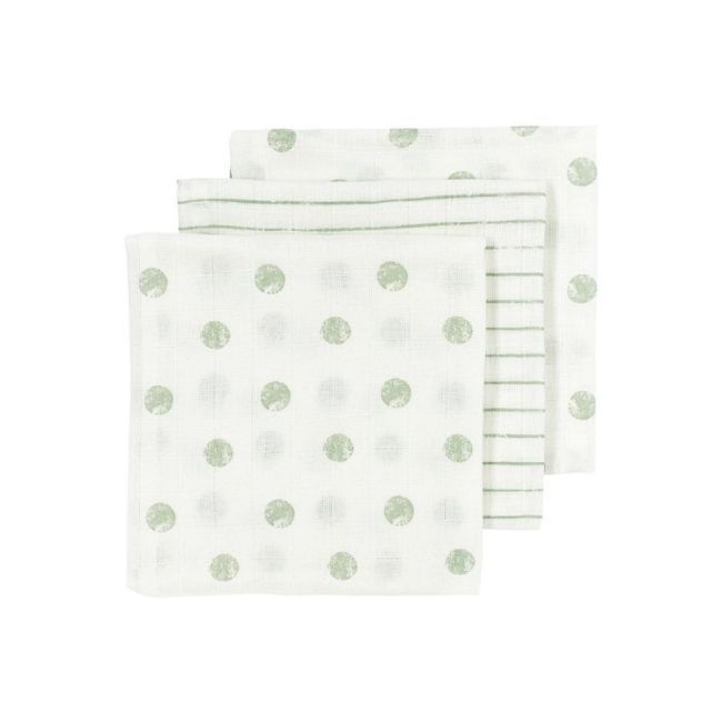 Mittlere Musselin Packung von 3 70X70 Cm Me-Dot Streifen Soft Green